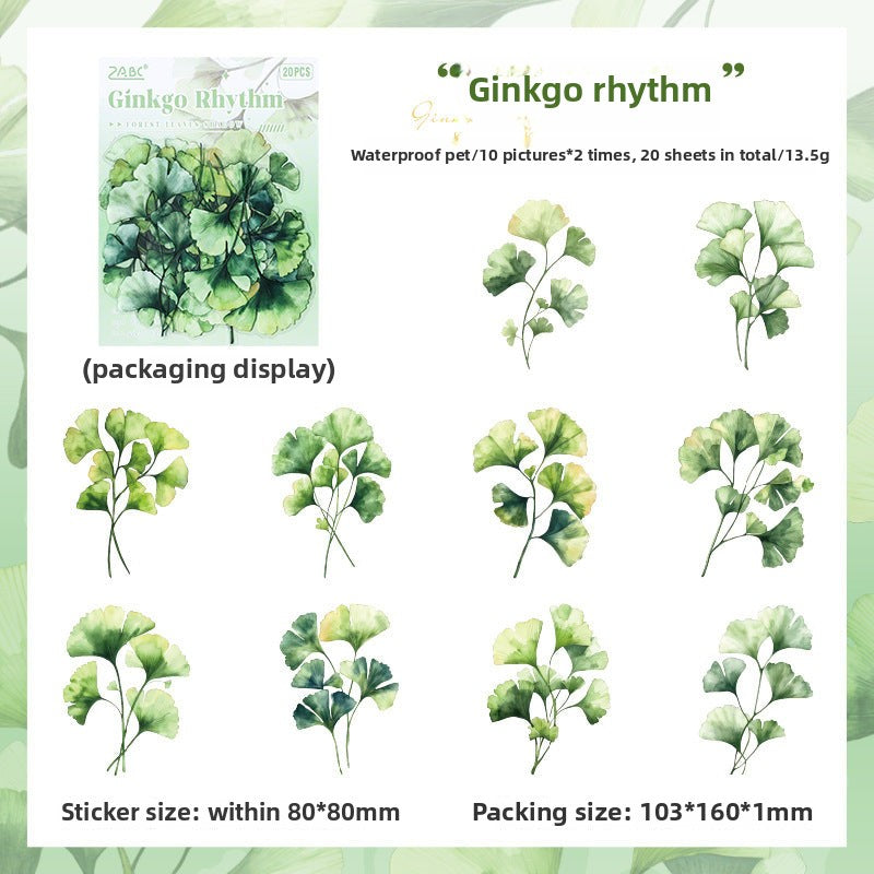 CAWPURI Forest Leaf Shadow Stickers – 20PCS Waterproof PET for Handbooks & Crafts