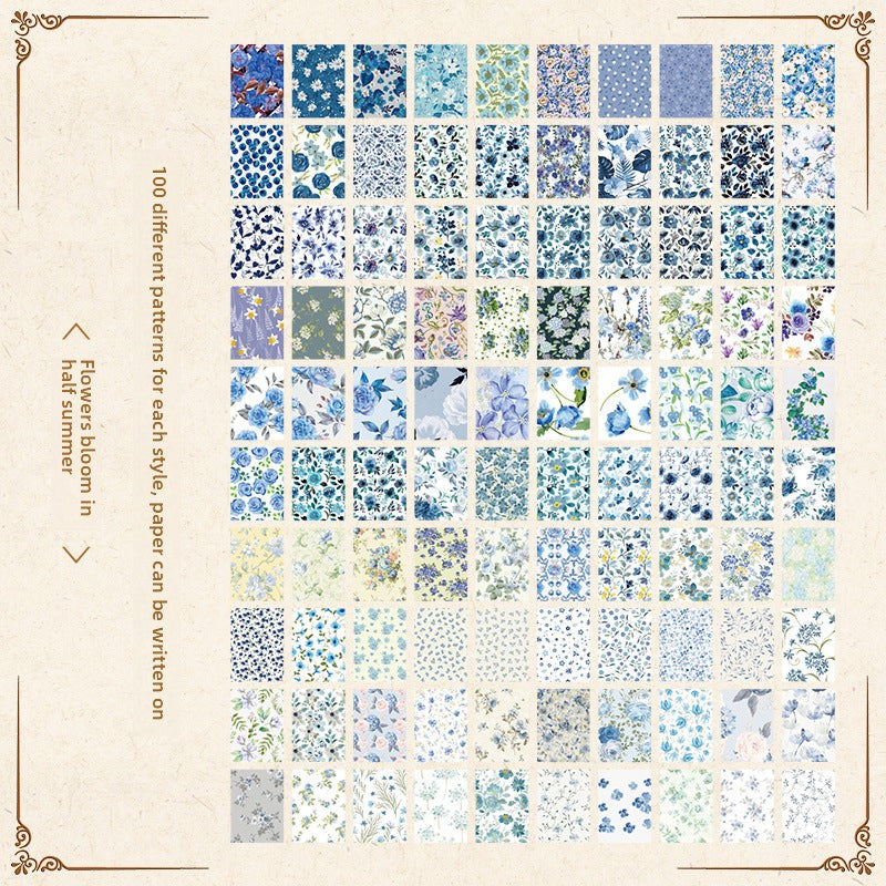 CAWPURI Senyu Garden Material Book – 100 Retro Flower Stickers for Handbooks