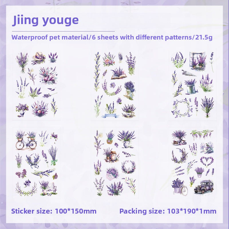 CAWPURI Dream Shadow Flower Stickers – 6PCS Waterproof PET for Handbooks