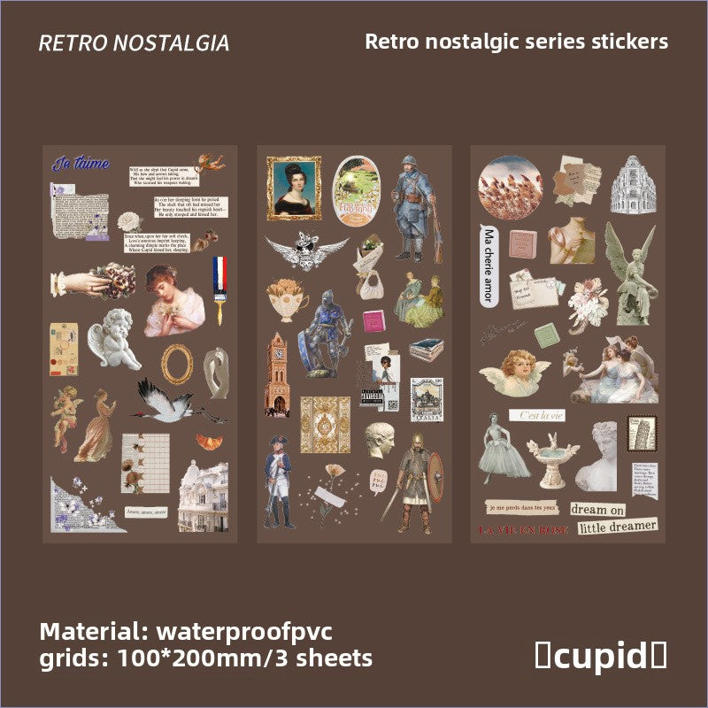 CAWPURI 3PCS Retro Nostalgic Handbook Stickers – Waterproof PVC Decor
