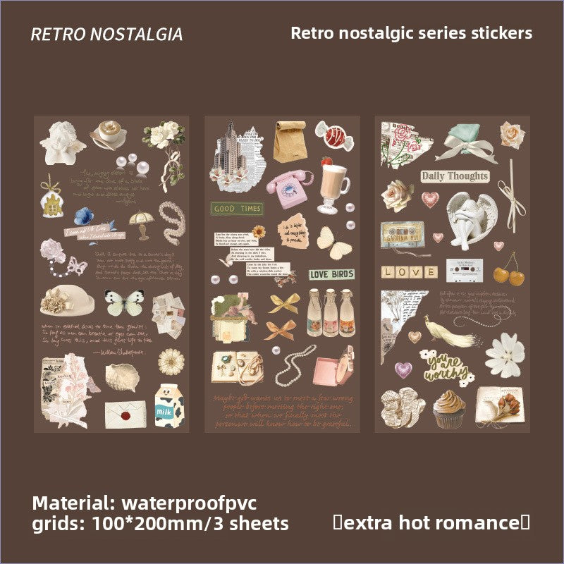 CAWPURI 3PCS Retro Nostalgic Handbook Stickers – Waterproof PVC Decor