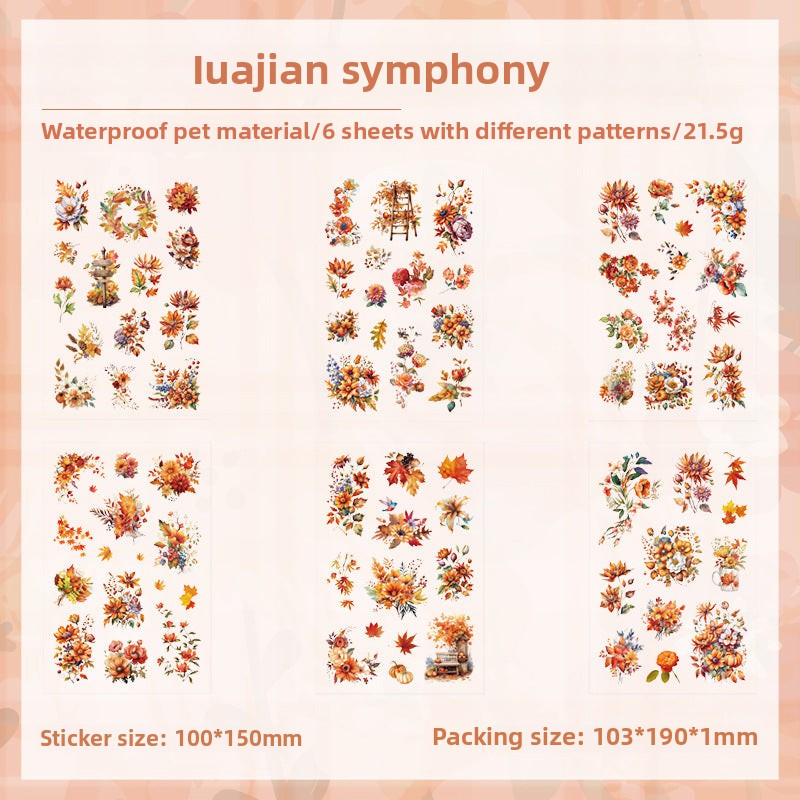 CAWPURI Dream Shadow Flower Stickers – 6PCS Waterproof PET for Handbooks