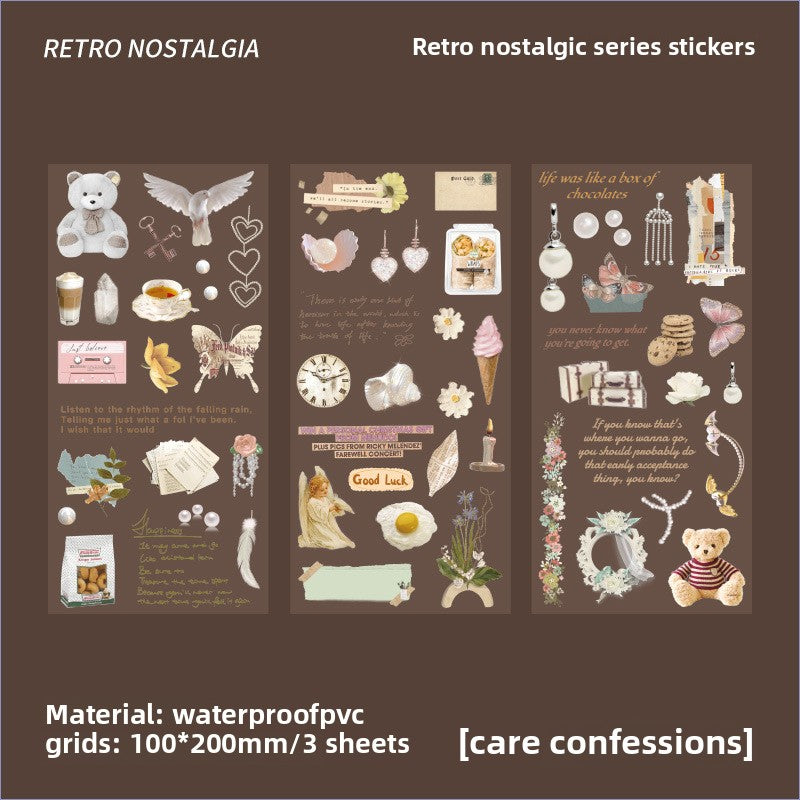 CAWPURI 3PCS Retro Nostalgic Handbook Stickers – Waterproof PVC Decor
