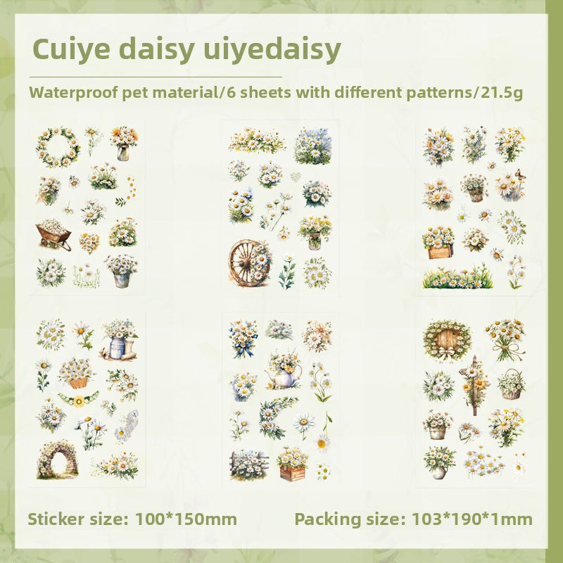 CAWPURI Dream Shadow Flower Stickers – 6PCS Waterproof PET for Handbooks