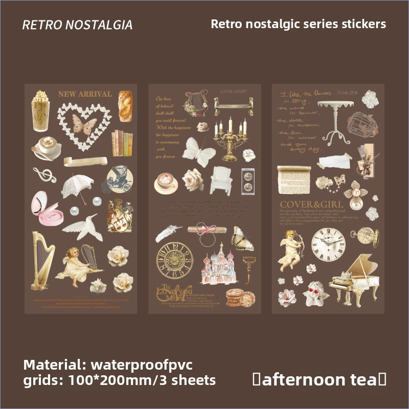 CAWPURI 3PCS Retro Nostalgic Handbook Stickers – Waterproof PVC Decor