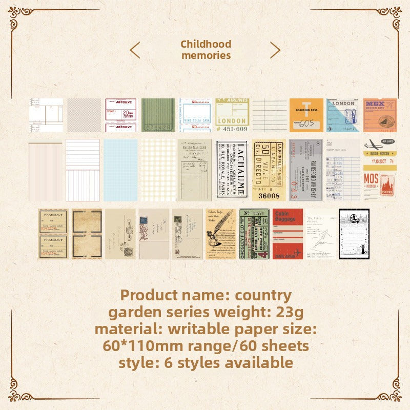 CAWPURI Country Garden Handbook Stickers – 60 Sheets, 6 Retro Styles
