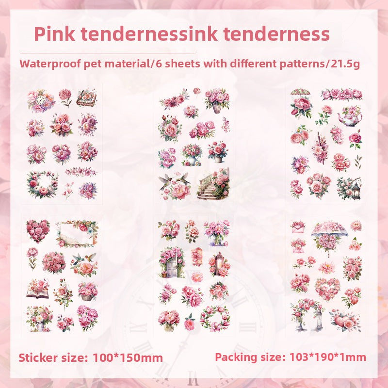 CAWPURI Dream Shadow Flower Stickers – 6PCS Waterproof PET for Handbooks