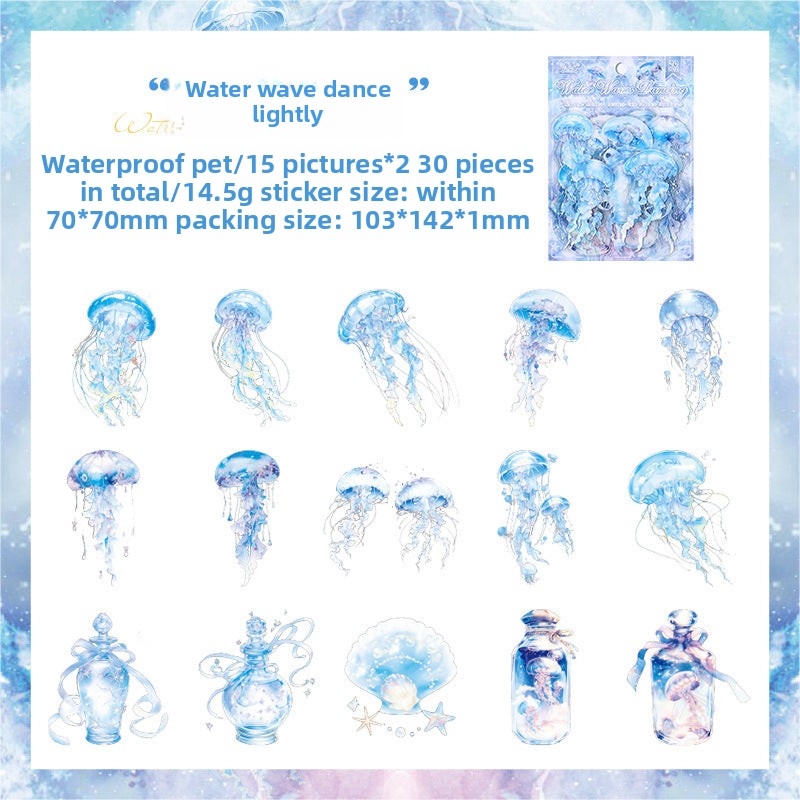 CAWPURI Ocean Waltz Jellyfish Stickers – 30PCS Waterproof PET for Handbooks