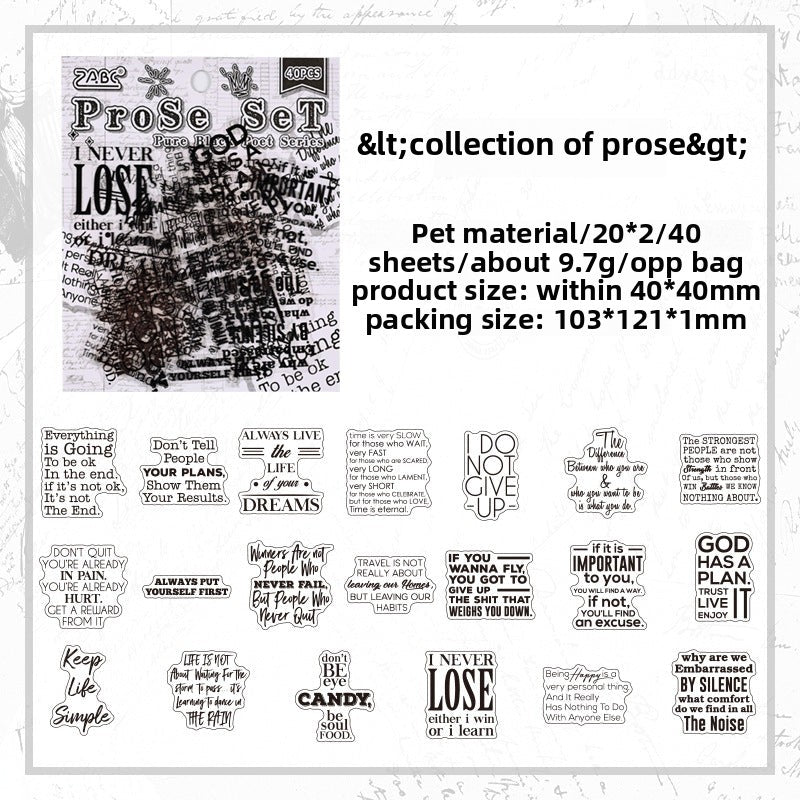 CAWPURI Pure Black Poet Sticker Pack – 40PCS Inspiring Designs