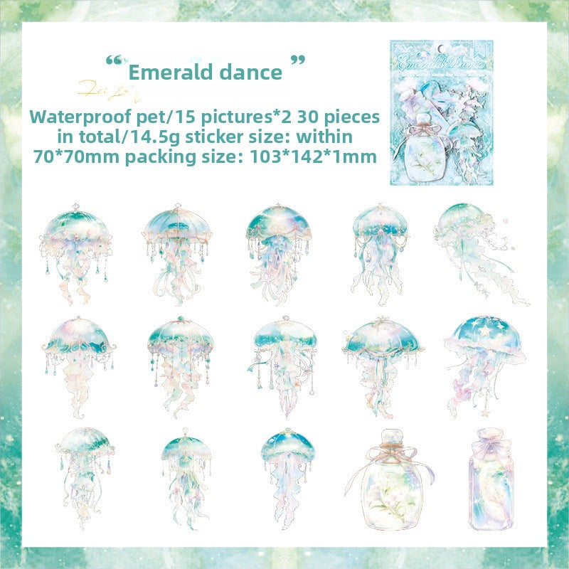 CAWPURI Ocean Waltz Jellyfish Stickers – 30PCS Waterproof PET for Handbooks