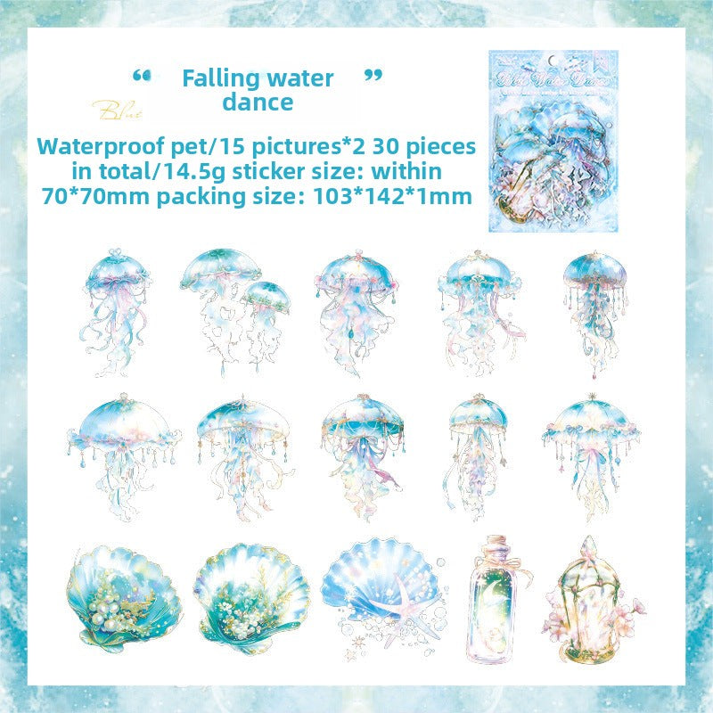 CAWPURI Ocean Waltz Jellyfish Stickers – 30PCS Waterproof PET for Handbooks