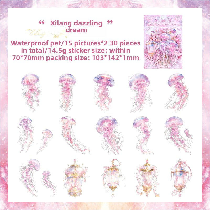 CAWPURI Ocean Waltz Jellyfish Stickers – 30PCS Waterproof PET for Handbooks