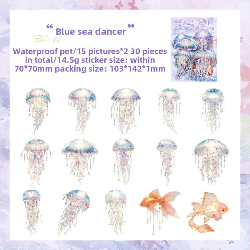 CAWPURI Ocean Waltz Jellyfish Stickers – 30PCS Waterproof PET for Handbooks