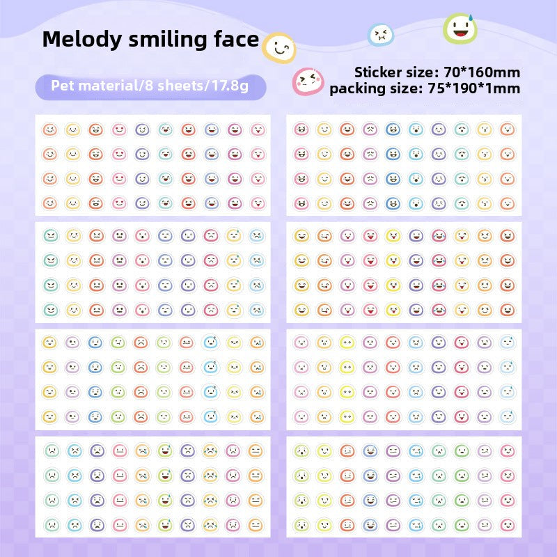 CAWPURI Emoji Symphony Stickers – 8PCS Waterproof PET for Handbooks & DIY