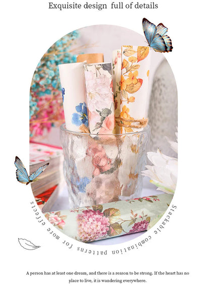 CAWPURI Senyu Garden Material Book – 100 Retro Flower Stickers for Handbooks