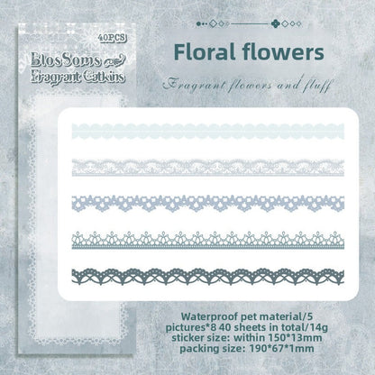 CAWPURI 30PCS Cluster Flower Lace Stickers – PET Decor for Handbooks