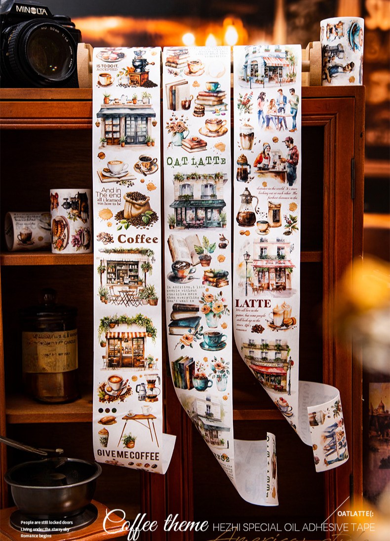 Coffee Theme Handbook Tape – 6 Rolls of Caffeinated Designs