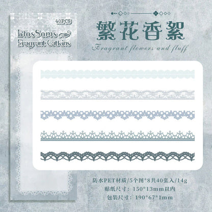 CAWPURI Flower Bud Dream Yarn Stickers – 40PCS Retro Lace PET Stickers for Handbooks