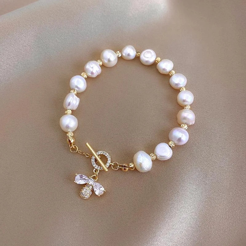 Fashion Jewelry Imitation Pearl Luxury Bee Zircon Adjustable Female Prom Party Bracelet