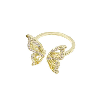 Hollow Butterfly CZ Ring Adjustable Open Design Pave Zircon Butterfly Ring