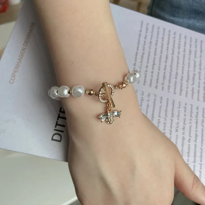 Fashion Jewelry Imitation Pearl Luxury Bee Zircon Adjustable Female Prom Party Bracelet