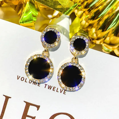 Round rhinestone earrings version personality temperament wild simple earrings