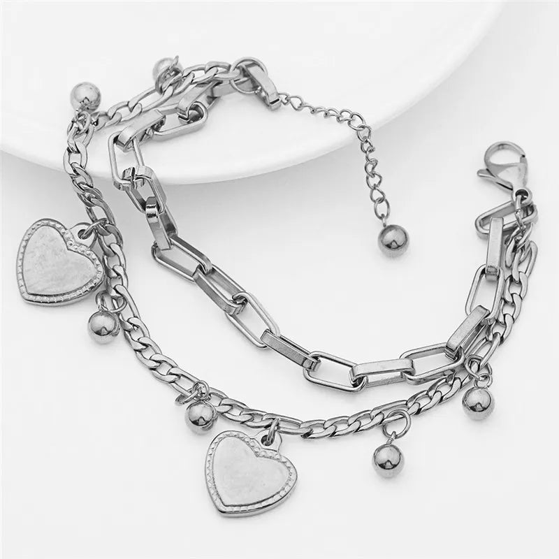 Chain Link Heart Bracelets & Bangles Simple Bracelet Stainless Steel Jewelry For Women Drop Shipping