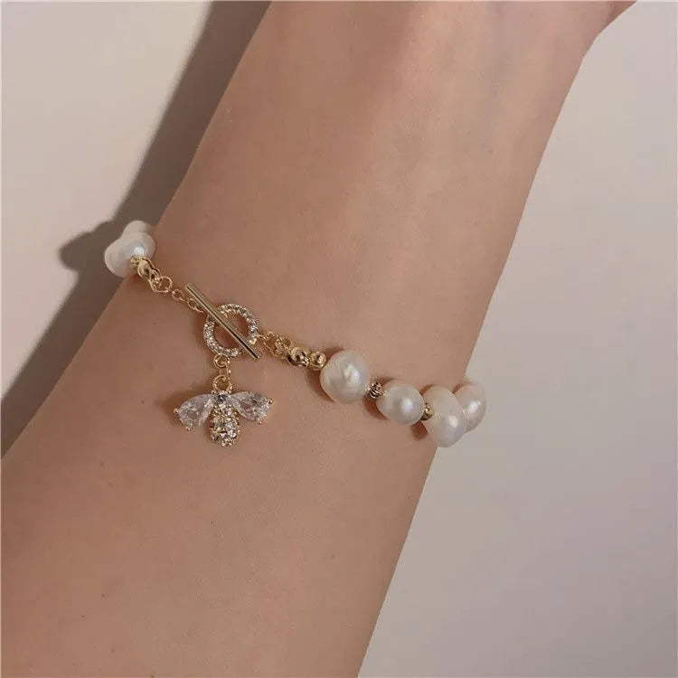 Fashion Jewelry Imitation Pearl Luxury Bee Zircon Adjustable Female Prom Party Bracelet