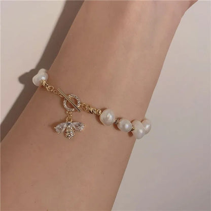 Fashion Jewelry Imitation Pearl Luxury Bee Zircon Adjustable Female Prom Party Bracelet