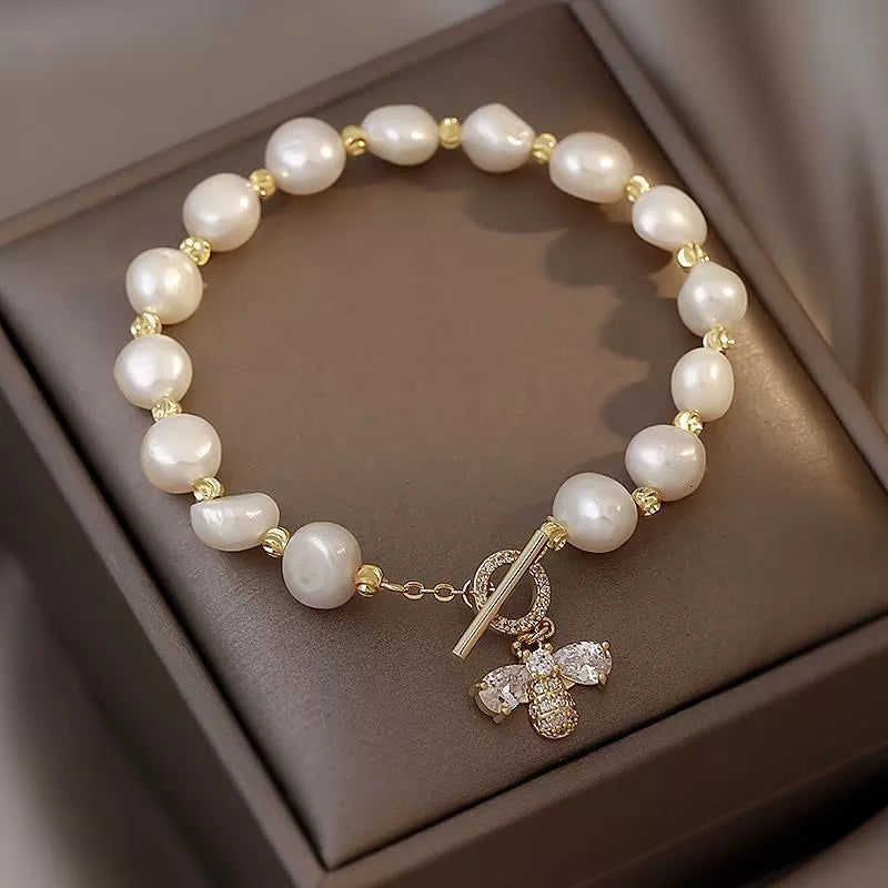 Fashion Jewelry Imitation Pearl Luxury Bee Zircon Adjustable Female Prom Party Bracelet