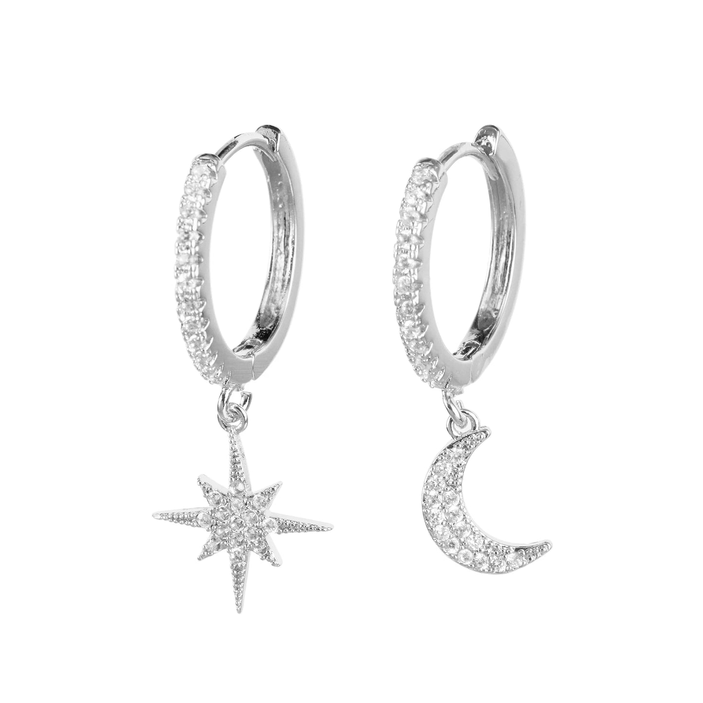 Shiny cubic zircon Star And Moon Earrings Good Quality Hoop Earrings