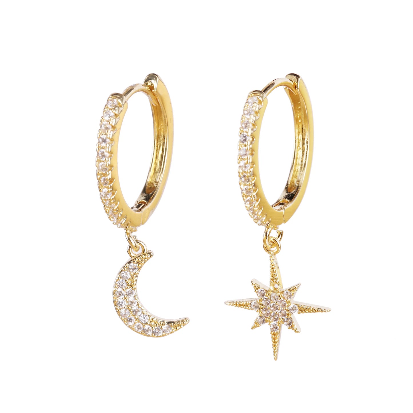 Shiny cubic zircon Star And Moon Earrings Good Quality Hoop Earrings