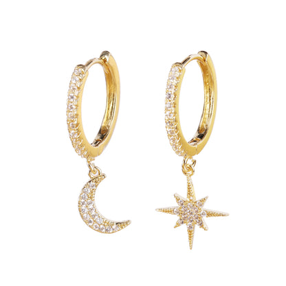 Shiny cubic zircon Star And Moon Earrings Good Quality Hoop Earrings