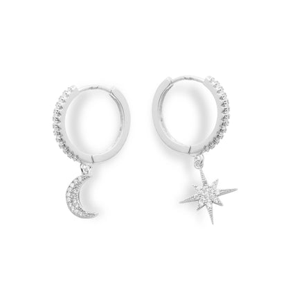 Shiny cubic zircon Star And Moon Earrings Good Quality Hoop Earrings