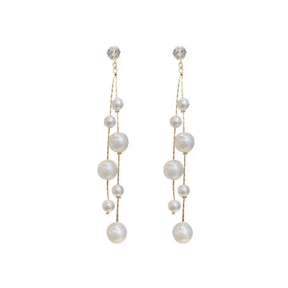 Long Dangle Earrings Full Crystal Pearl Tassel Drop Earring