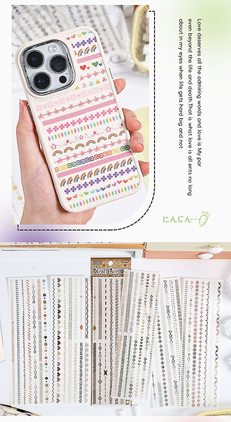 CAWPURI Boundary Guard Strip Stickers – 6Pcs Washi Paper Cut Film for Handbooks
