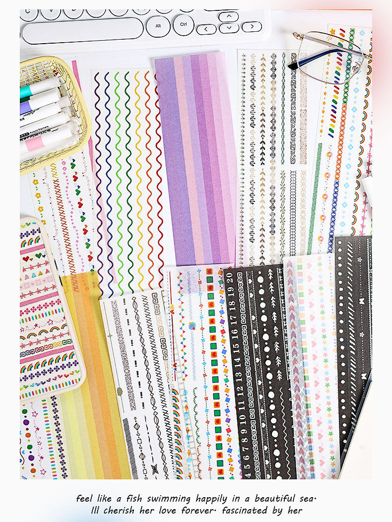 CAWPURI Boundary Guard Strip Stickers – 6Pcs Washi Paper Cut Film for Handbooks