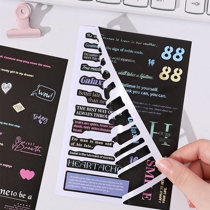 CAWPURI Retro Handwriting Heart Stickers – Long English Creative Stickers for Handbooks