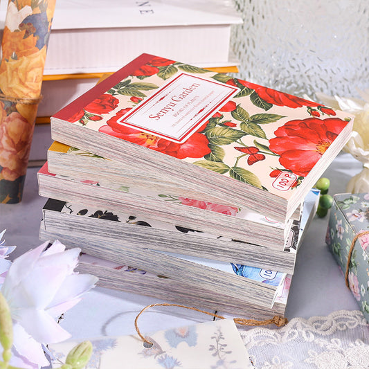 CAWPURI Senyu Garden Material Book – 100 Retro Flower Stickers for Handbooks