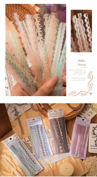 CAWPURI Flower Bud Dream Yarn Stickers – 40PCS Retro Lace PET Stickers for Handbooks