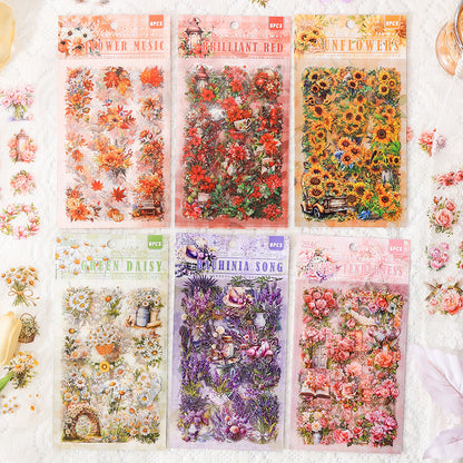 CAWPURI Dream Shadow Flower Stickers – 6PCS Waterproof PET for Handbooks