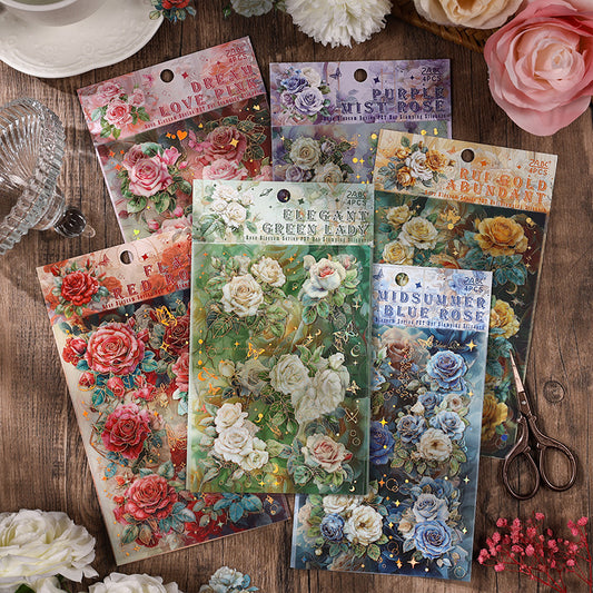 CAWPURI Rose Flower Bronzing Stickers – 4Pcs Waterproof PET Hand Account Stickers