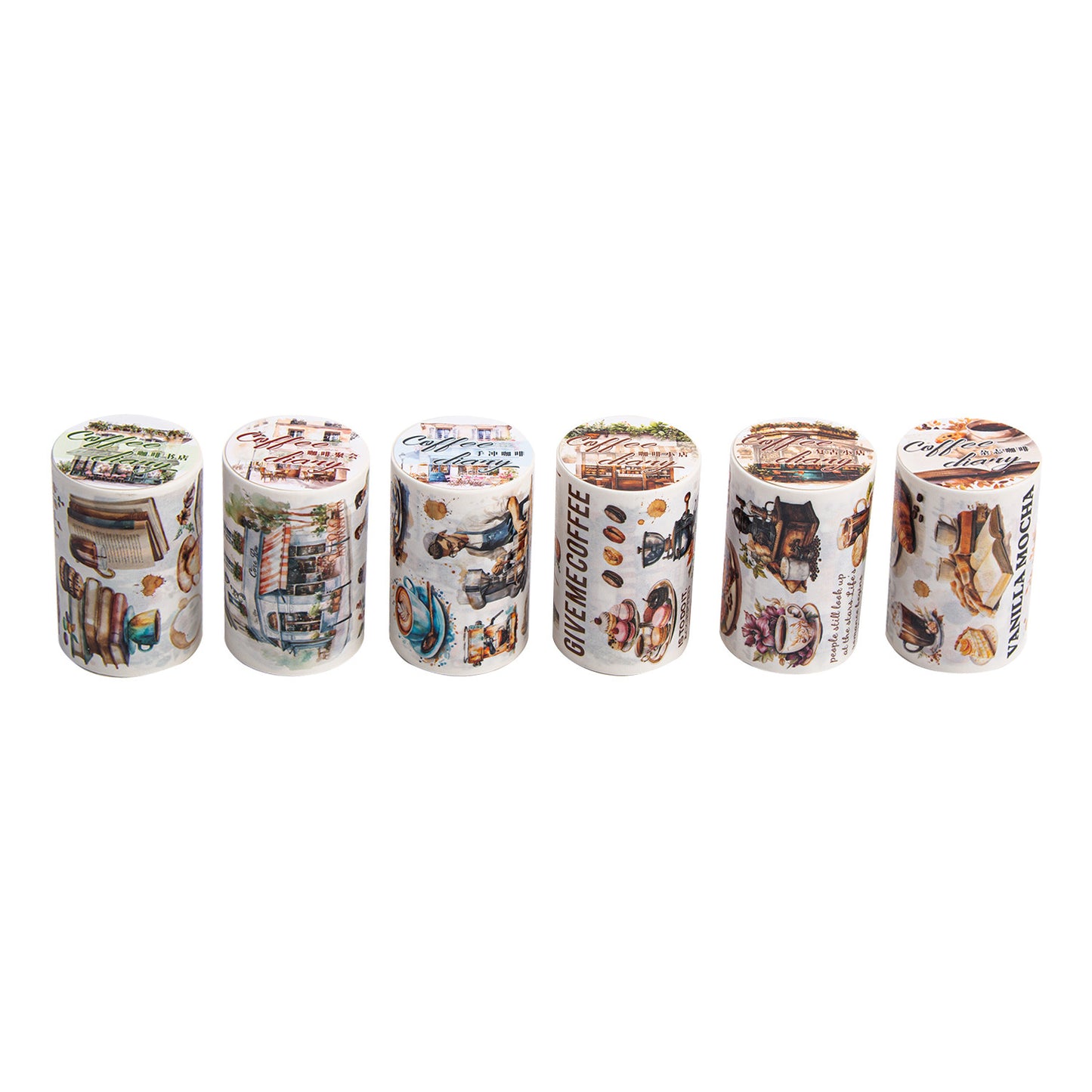 Coffee Theme Handbook Tape – 6 Rolls of Caffeinated Designs