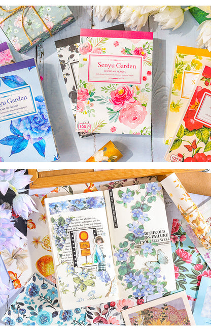 CAWPURI Senyu Garden Material Book – 100 Retro Flower Stickers for Handbooks