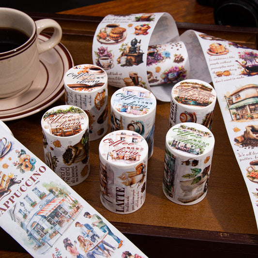 Coffee Theme Handbook Tape – 6 Rolls of Caffeinated Designs