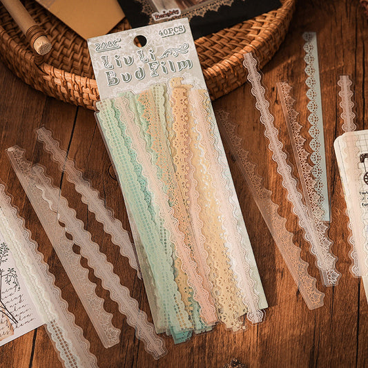 CAWPURI Flower Bud Dream Yarn Stickers – 40PCS Retro Lace PET Stickers for Handbooks