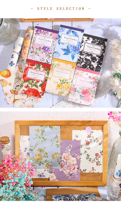 CAWPURI Senyu Garden Material Book – 100 Retro Flower Stickers for Handbooks