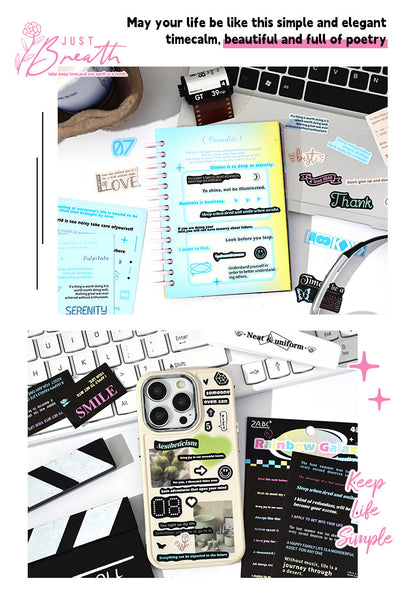 CAWPURI Retro Handwriting Heart Stickers – Long English Creative Stickers for Handbooks