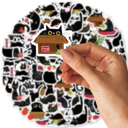CAWPURI 45pcs/Box Black Cat Stickers Waterproof DIY Computer Washi Scrapbooking for Water Battle Creative Stationery