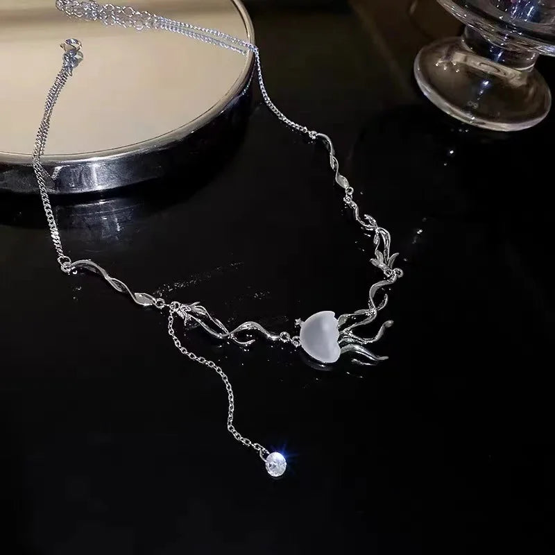 Floating Jellyfish Matte Crystal Necklace